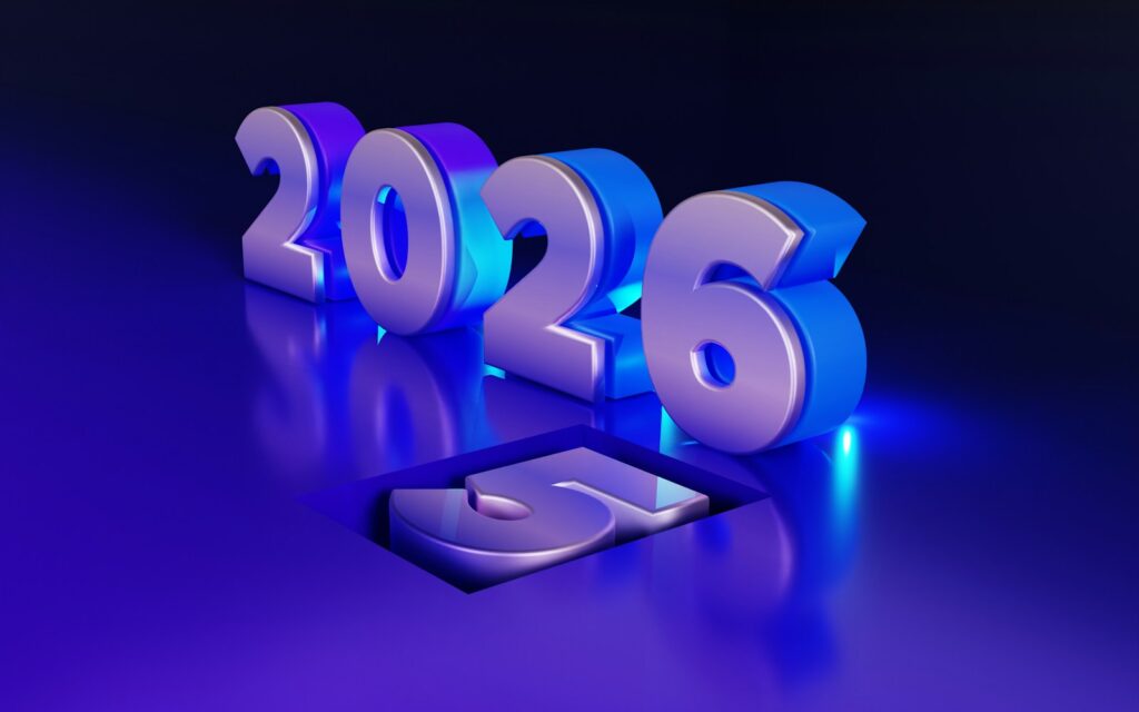 The year 2026 is represented by metallic numbers.
